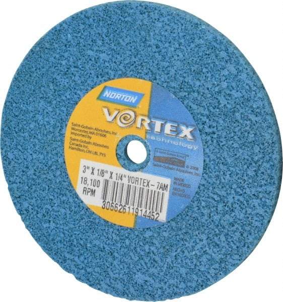 Norton - 3" Diam, 1/8" Face Width, 1/4" Center Hole, Medium Grade, Aluminum Oxide Deburring Wheel - Unitized, Medium Density 7 Grade - Americas Industrial Supply