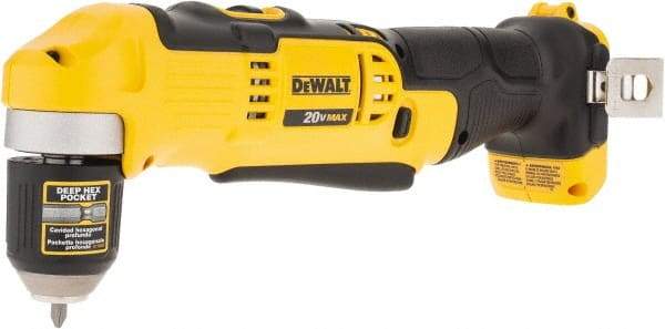 DeWALT - 20 Volt 3/8" Chuck Right Angle Handle Cordless Drill - 0-650 & 0-2000 RPM, Keyless Chuck, Reversible, Lithium-Ion Batteries Not Included - Americas Industrial Supply