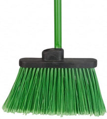 PRO-SOURCE - 12" Wide, Green Polypropylene Bristles, 48" Vinyl-Coated Metal Handle, Angled Broom - Flagged - Americas Industrial Supply