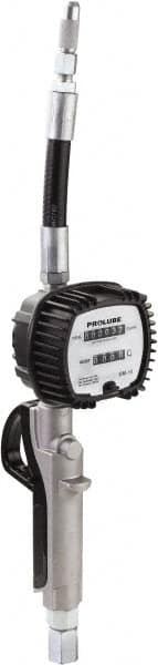 PRO-LUBE - 1/2 Inlet Thread, Mechanical Cast Aluminum Lubricant Meter - 8" Long Spout, FNPT Inlet Thread, Measures in Liters, Quarts - Americas Industrial Supply