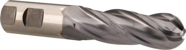 Niagara Cutter - 1" Diam, 3" LOC, 4 Flute Cobalt Ball End Mill - TiCN Finish, Single End, 5-1/2" OAL, 1" Shank Diam, Spiral Flute - Americas Industrial Supply