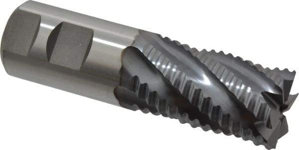 Niagara Cutter - 1-1/4" Diam, Coarse Pitch, 2" LOC, 6 Flute Cobalt Roughing Square End Mill - TiCN Finish, 4-1/2" OAL, 1-1/4" Shank Diam, Single End, 30° Helix - Americas Industrial Supply