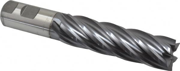 Niagara Cutter - 1-1/8", 4" LOC, 1" Shank Diam, 6-1/2" OAL, 6 Flute, Cobalt Square End Mill - Single End, TiCN Finish, Spiral Flute, 30° Helix, Centercutting, Right Hand Cut, Right Hand Flute, Series SPC408 - Americas Industrial Supply