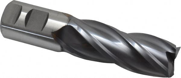 Niagara Cutter - 1-1/4", 3" LOC, 1-1/4" Shank Diam, 5-1/2" OAL, 4 Flute, Cobalt Square End Mill - Single End, TiCN Finish, Spiral Flute, 30° Helix, Centercutting, Right Hand Cut, Right Hand Flute, Series SPC408 - Americas Industrial Supply