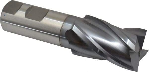 Niagara Cutter - 1-1/4", 2" LOC, 1" Shank Diam, 4-1/2" OAL, 4 Flute, Cobalt Square End Mill - Single End, TiCN Finish, Spiral Flute, 30° Helix, Centercutting, Right Hand Cut, Right Hand Flute, Series SPC408 - Americas Industrial Supply