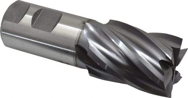 Niagara Cutter - 1-1/2", 2" LOC, 1-1/4" Shank Diam, 4-1/2" OAL, 6 Flute, Cobalt Square End Mill - Single End, TiCN Finish, Spiral Flute, 30° Helix, Centercutting, Right Hand Cut, Right Hand Flute, Series SPC408 - Americas Industrial Supply