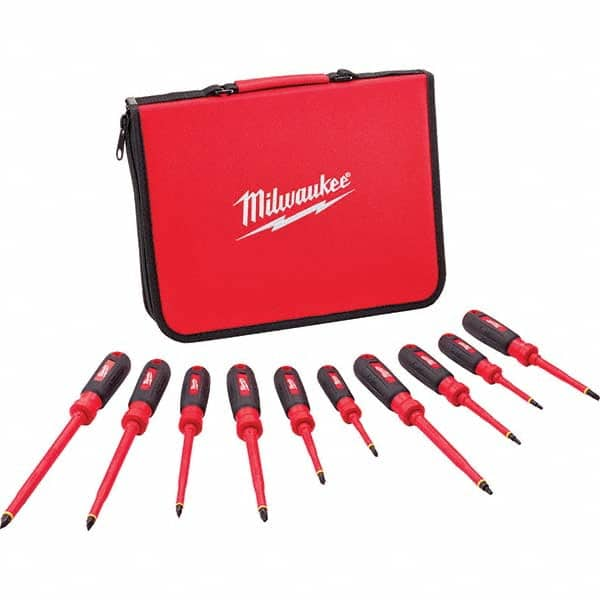 Milwaukee Tool - Screwdriver Sets Screwdriver Types Included: Insulated Slotted; Phillips; Square Number of Pieces: 10 - Americas Industrial Supply