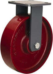 Hamilton - 8" Diam x 2" Wide x 9-1/2" OAH Top Plate Mount Rigid Caster - Cast Iron, 1,500 Lb Capacity, Sealed Precision Ball Bearing, 4 x 4-1/2" Plate - Americas Industrial Supply