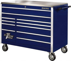 EXTREME TOOLS - 11 Drawer Steel Tool Roller Cabinet - 55" Wide x 46-3/8" High x 30" Deep, Ball Bearing Drawer Slides, Blue - Americas Industrial Supply