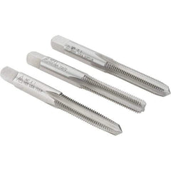 Made in USA - M7x1.00 Metric Coarse, 4 Flute, Bottoming, Plug & Taper, Bright Finish, High Speed Steel Tap Set - Right Hand Cut, 2-23/32" OAL, 1-1/8" Thread Length - Americas Industrial Supply