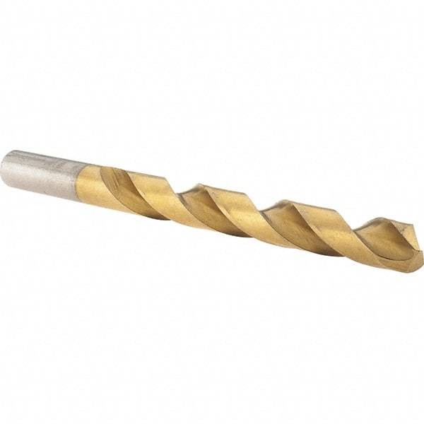 Made in USA - 3/8" 135° High Speed Steel Jobber Drill - TiN Finish, Right Hand Cut, Spiral Flute, Straight Shank, 5" OAL, Split Point - Americas Industrial Supply