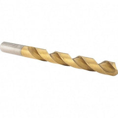 Made in USA - 3/8" 135° High Speed Steel Jobber Drill - TiN Finish, Right Hand Cut, Spiral Flute, Straight Shank, 5" OAL, Split Point - Americas Industrial Supply