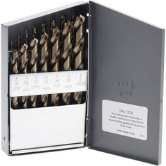 Made in USA - 1/16 to 1/2", 135° Point, Bright Finish, Cobalt Jobber Length Drill Bit Set - Americas Industrial Supply