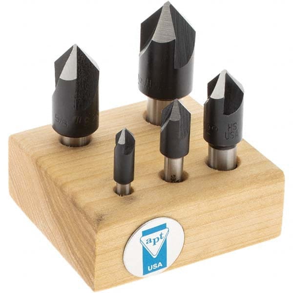 Import - 5 Piece, 1/4 to 3/4" Head Diam, 82° Included Angle, Single End Countersink Set - Americas Industrial Supply