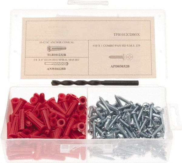 Value Collection - #10 to #12 Screw, 1/4" Diam, 1" Long, Plug Drywall & Hollow Wall Anchor - Plastic, Use with Concrete/Masonry, Drywall & Wallboard - Americas Industrial Supply