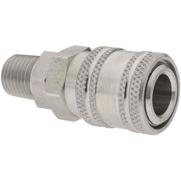 Parker - 1/4-18 NPTF Industrial Pneumatic Hose Coupler - Stainless Steel, 1/4" Body Diam - Americas Industrial Supply