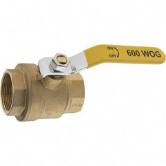 Value Collection - 1-1/2" Pipe, Brass Full Port Ball Valve - 2 Piece, NPT Ends, Lever Handle, 600 WOG, 150 WSP - Americas Industrial Supply