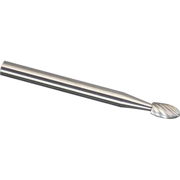Made in USA - 1/8" Cut Diam, 1/8" Shank Diam, Oval Head Single Cut Burr - Carbide, 7/32" LOC, 3" OAL - Americas Industrial Supply