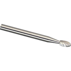 Made in USA - 1/8" Cut Diam, 1/8" Shank Diam, Oval Head Diamond Cut Burr - Carbide, 7/32" LOC, 2" OAL - Americas Industrial Supply