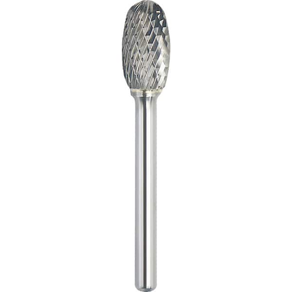 Made in USA - 1/2" Cut Diam, 1/4" Shank Diam, Oval Head Double Cut Burr - Carbide, 7/8" LOC, 2-5/8" OAL - Americas Industrial Supply