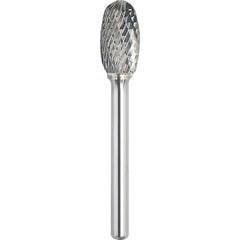 Made in USA - 1/2" Cut Diam, 1/4" Shank Diam, Oval Head Double Cut Burr - Carbide, 7/8" LOC, 2-5/8" OAL - Americas Industrial Supply