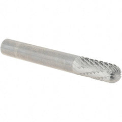 Made in USA - 1/4" Cut Diam, 1/4" Shank Diam, Cylinder with Radius Head Double Cut Burr - Carbide, Radius End, 5/8" LOC, 2" OAL - Americas Industrial Supply
