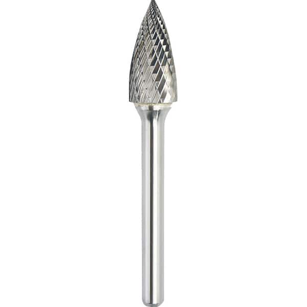Made in USA - 1/2" Cut Diam, 0.2362" Shank Diam, Tree Head Double Cut Burr - Carbide, 25mm LOC, 70mm OAL - Americas Industrial Supply