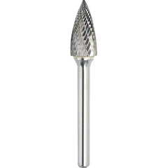 Made in USA - 1/2" Cut Diam, 0.2362" Shank Diam, Tree Head Double Cut Burr - Carbide, 25mm LOC, 70mm OAL - Americas Industrial Supply