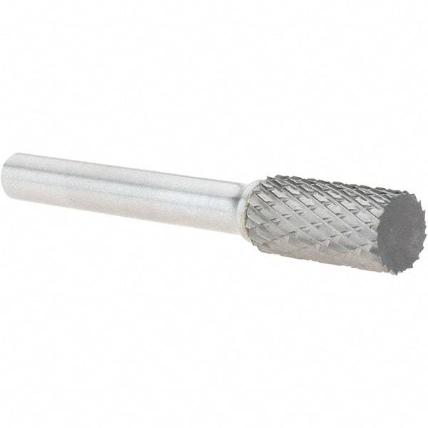Made in USA - 3/8" Cut Diam, 1/4" Shank Diam, Cylinder Head Double Cut Burr - Carbide, Flat End, 3/4" LOC, 2-1/2" OAL - Americas Industrial Supply