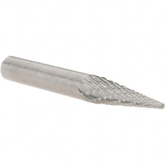 Made in USA - 1/4" Cut Diam, 1/4" Shank Diam, Cone Head Double Cut Burr - Carbide, Point End, 3/4" LOC, 2" OAL - Americas Industrial Supply