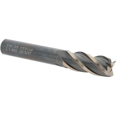 Value Collection - 7/16", 1" LOC, 3/8" Shank Diam, 2-11/16" OAL, 4 Flute, High Speed Steel Square End Mill - Single End, TiN Finish, Spiral Flute, 30° Helix, Centercutting, Right Hand Cut, Right Hand Flute - Americas Industrial Supply
