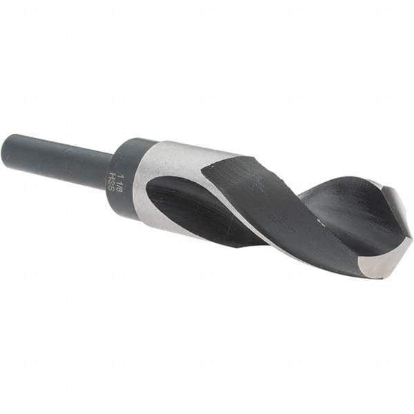 Import - 1-1/8" Drill, 118° Point, High Speed Steel Silver Deming & Reduced Shank Drill Bit - Oxide Finish, 6" OAL, Straight Shank, 3" Flute Length, Right Hand Cut, Standard Point, Spiral Flute, Regular Spiral - Americas Industrial Supply