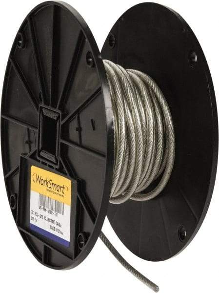 Value Collection - 3/16" x 3/32" Diam, Aircraft Cable - 920 Lb Breaking Strength, 7 x 7 Strand Core, Vinyl Coating - Americas Industrial Supply