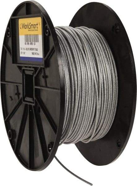 Value Collection - 3/32" x 1/16" Diam, Aircraft Cable - 480 Lb Breaking Strength, 7 x 7 Strand Core, Vinyl Coating - Americas Industrial Supply