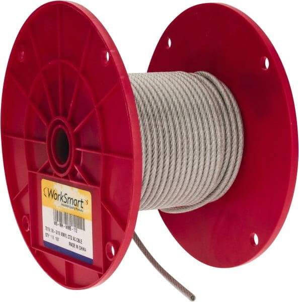 Value Collection - 3/16" x 1/8" Diam, Aircraft Cable - 2,000 Lb Breaking Strength, 7 x 19 Strand Core, Vinyl Coating - Americas Industrial Supply