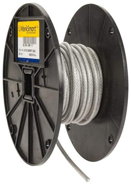 Value Collection - 3/16" x 1/8" Diam, Aircraft Cable - 2,000 Lb Breaking Strength, 7 x 19 Strand Core, Vinyl Coating - Americas Industrial Supply