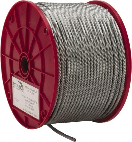 Value Collection - 3/16" Diam, Galvanized Steel Wire Rope - 4,200 Lb Breaking Strength, 7 x 19 Strand Core - Americas Industrial Supply