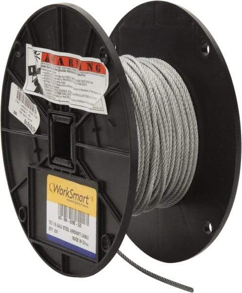 Value Collection - 1/8" Diam, Aircraft Cable - 1,700 Lb Breaking Strength, 7 x 7 Strand Core - Americas Industrial Supply