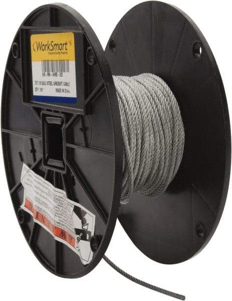 Value Collection - 1/8" Diam, Aircraft Cable - 1,700 Lb Breaking Strength, 7 x 7 Strand Core - Americas Industrial Supply