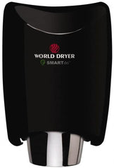 World Dryer - 1250 Watt Black Finish Electric Hand Dryer - 208/230 Volts, 1.8-5.2 Amps, 9-21/64" Wide x 12-1/2" High x 7-5/8" Deep - Americas Industrial Supply