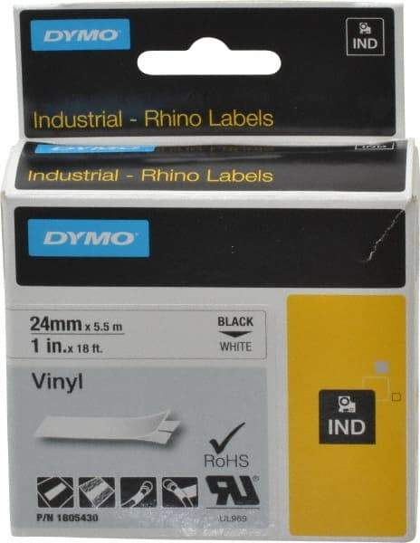 Dymo - 1" Wide x 216" Long, White Vinyl Label Printer Cartridge - For RHINO 6000, 6500 - Americas Industrial Supply