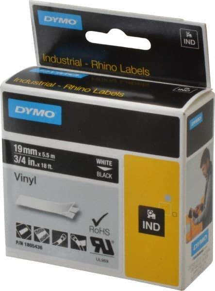 Dymo - 3/4" Wide x 216" Long, Black Vinyl Label Printer Cartridge - For RHINO 4200, 5200, 6000, 6500 - Americas Industrial Supply