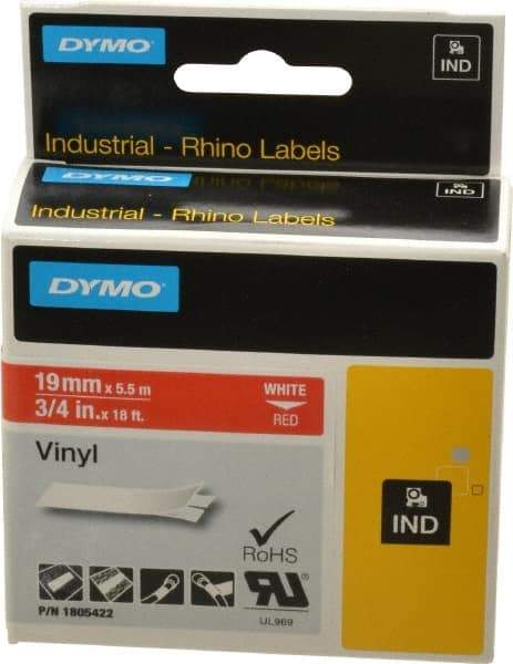 Dymo - 3/4" Wide x 216" Long, Red Vinyl Label Printer Cartridge - For RHINO 4200, 5200, 6000, 6500 - Americas Industrial Supply