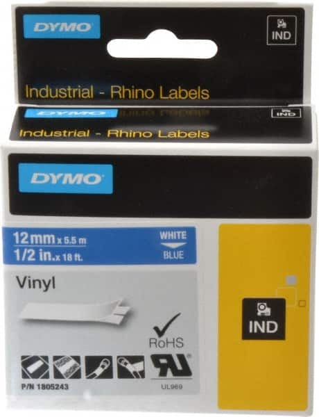 Dymo - 5" Wide x 216" Long, Blue Vinyl Label Printer Cartridge - For RHINO 1000, 3000, 4200, 5000, 5200,6000, 6500 - Americas Industrial Supply