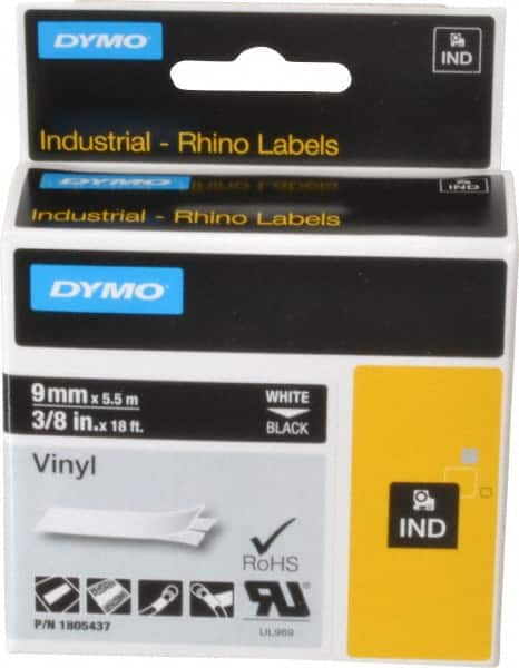 Dymo - 3/8" Wide x 216" Long, Black Vinyl Label Printer Cartridge - For RHINO 1000, 3000, 4200, 5000, 5200,6000, 6500 - Americas Industrial Supply