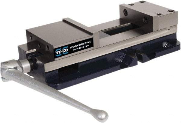TE-CO - 8" Jaw Width, 11" Jaw Opening Capacity, Horizontal Stationary Machine Vise - Manual Operation, 12,000 Lb Capacity, 1 Station, 24-1/2" Long x 5.51" High x 2-1/4" Deep, 2-1/4" Jaw Height - Americas Industrial Supply