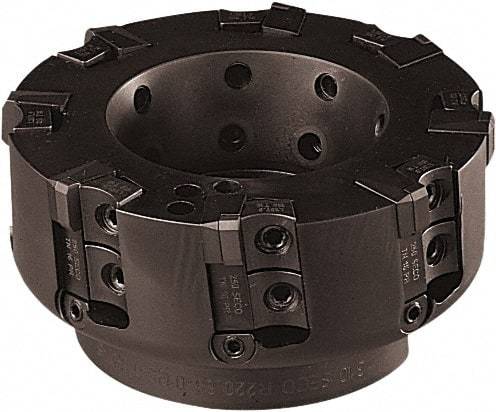 Seco - 6 Inserts, 4" Cut Diam, 1-1/2" Arbor Diam, 0.236" Max Depth of Cut, Indexable Square-Shoulder Face Mill - 90° Lead Angle, 2.48" High, TN.. 22 Insert Compatibility - Americas Industrial Supply