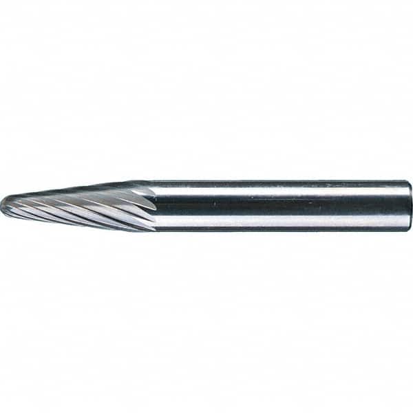 PFERD - 1/4" Cut Diam, 1/4" Shank Diam, 14° Taper Head Single Cut Burr - Tungsten Carbide, 5/8" LOC, 1-15/16" OAL - Americas Industrial Supply
