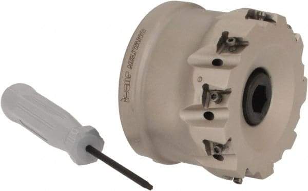 Iscar - 9 Inserts, 2-1/2" Cut Diam, 1" Arbor Diam, 0.315" Max Depth of Cut, Indexable Square-Shoulder Face Mill - 0/90° Lead Angle, 1-3/4" High, T490 LN.T 0804 Insert Compatibility, Through Coolant, Series Helitang - Americas Industrial Supply