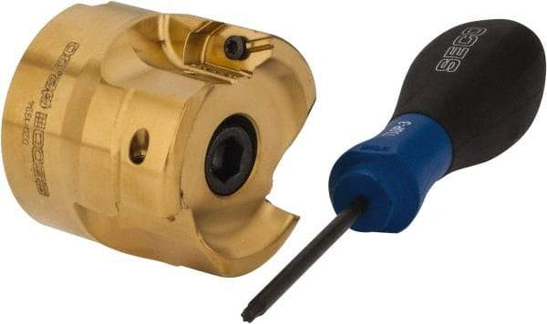 Seco - 2" Cut Diam, 0.295" Max Depth, 3/4" Arbor Hole, 3 Inserts, XPKX12 Insert Style, Indexable Copy Face Mill - R220.97-12 Cutter Style, 30,000 Max RPM, 1.77" High, Through Coolant, Series R220 - Americas Industrial Supply